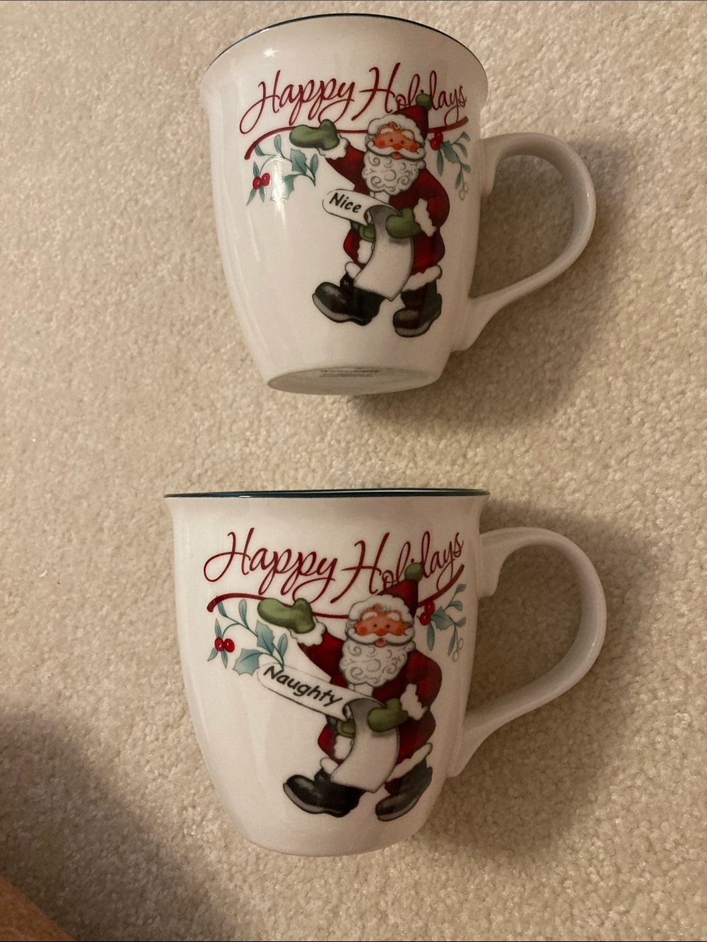 Pfaltzgraff Happy Holidays Santa Mugs - Red, Green, White, Black